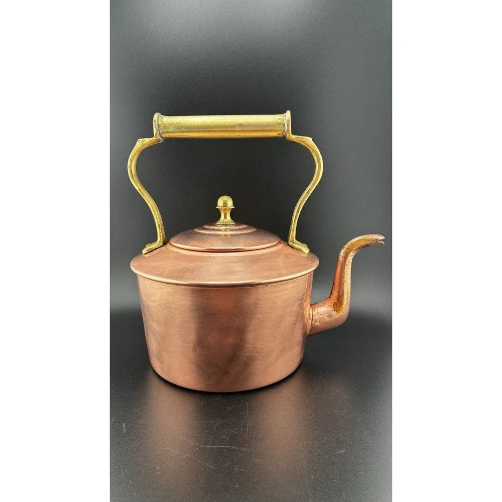 Vintage Pure Copper And Brass Handle Tea Kettle